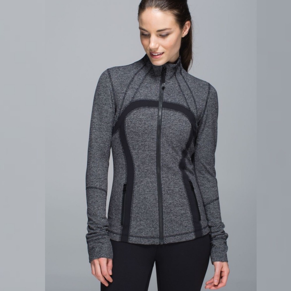 Lululemon Womens Jacket Sz 6 Define Herringbone Black Grey Zip Up Activewear Run
